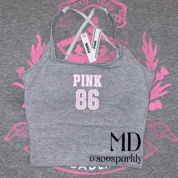 VS PINK Limited Edition Heather Gray All-Day Cotton Square Neck Tank Top - Picture 1 of 6